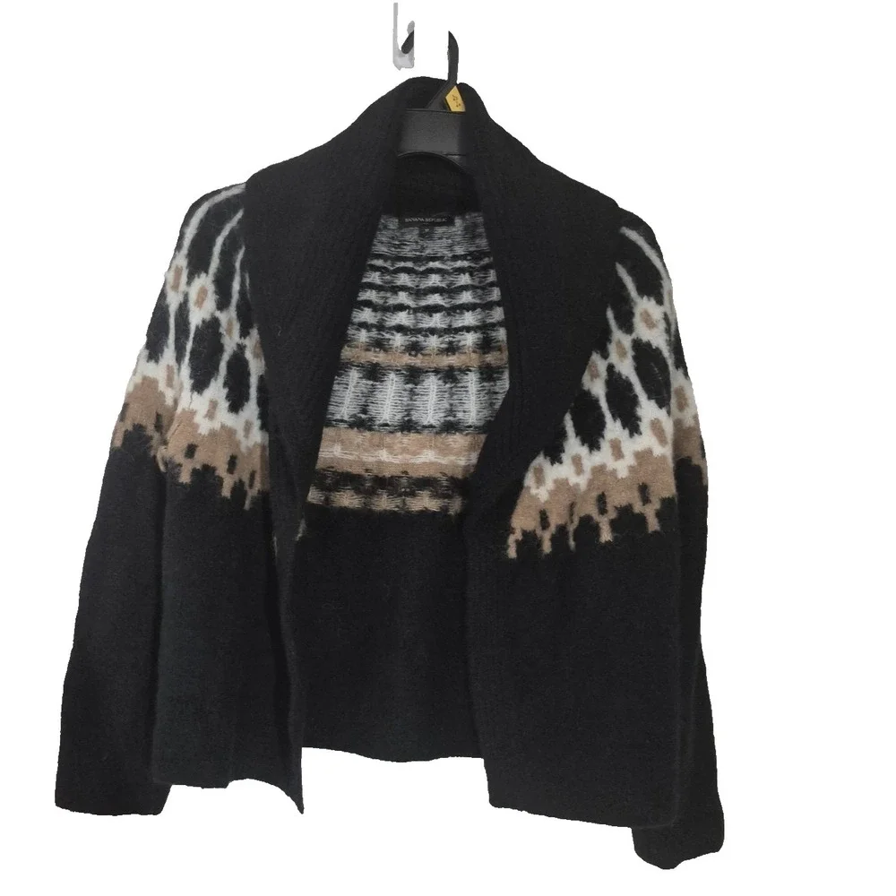 Banana Republic Sweater Womens M Black‎ Fair Isle Alpaca Blend Shawl Cardigan